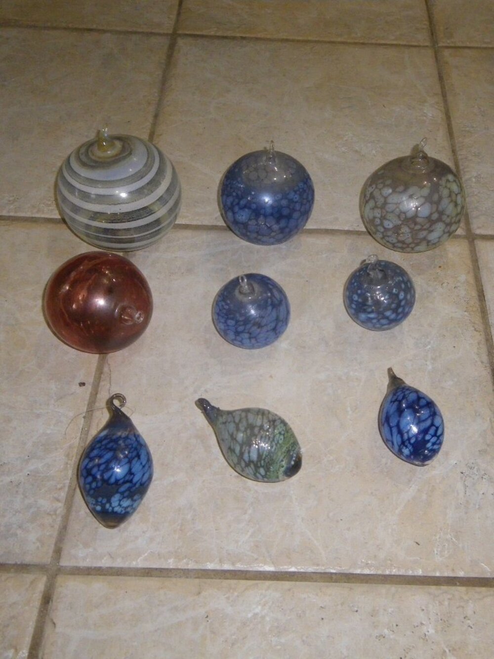 9 Vintage Hand Blown Glass Christmas Holiday Ornaments Unique Works of Art!